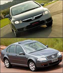 Civic está entre os mais completos, mas é o de maior custo. Já o Bora tem interessante relação preço x itens de série (Caio Mattos/Honda/Divulgação - 12/1/09 / Marlos Ney Vidal/EM/D. A Press - 21/2/08) Civic está entre os mais completos, mas é o de maior custo. Já o Bora tem interessante relação preço x itens de série (Caio Mattos/Honda/Divulgação - 12/1/09 / Marlos Ney Vidal/EM/D. A Press - 21/2/08)