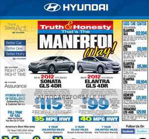Anúncio da Hyundai em jornal americano informa o consumo, mas não especifica em qual situação (Reprodução da internet/autocarsale.us)
