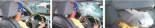 Numa batida em que 30% da frente do carro se choca contra a traseira do caminhão, o para-choque do pesado não conseguiu interromper a trajetória do carro, que entra por baixo até o dummy ser decapitado (FOTOS: IIHS/DIVULGAÇÃO) Numa batida em que 30% da frente do carro se choca contra a traseira do caminhão, o para-choque do pesado não conseguiu interromper a trajetória do carro, que entra por baixo até o dummy ser decapitado (FOTOS: IIHS/DIVULGAÇÃO)