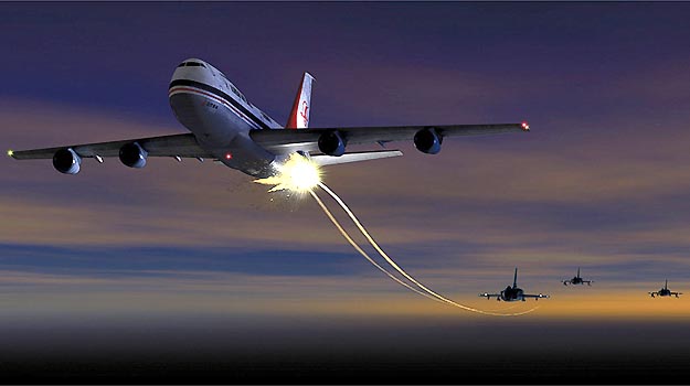 Simulação mostra como teria sido o ataque de caças soviéticos ao avião de passageiros da Korean Air (Reprodução da internet/stratacafe.com) Simulação mostra como teria sido o ataque de caças soviéticos ao avião de passageiros da Korean Air (Reprodução da internet/stratacafe.com)