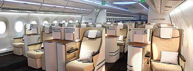 Airbus A350-900 possui maior largura na cabine (Airbus/Divulgação) Airbus A350-900 possui maior largura na cabine (Airbus/Divulgação)