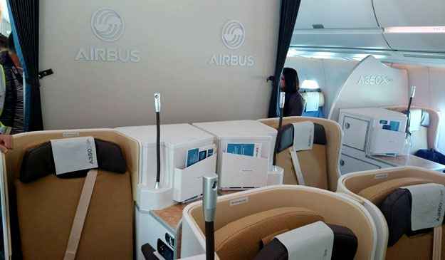A cabine de passageiros do Airbus A350 possui 223 assentos na classe econômica e 42 na classe executiva (Marcello Oliveira/EM/D.A.Press) A cabine de passageiros do Airbus A350 possui 223 assentos na classe econômica e 42 na classe executiva (Marcello Oliveira/EM/D.A.Press)